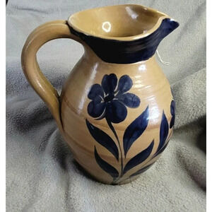 Williamsburg dark brown Rare Stoneware Creamer / Pitcher Blue Salt Glaze 7.5 T